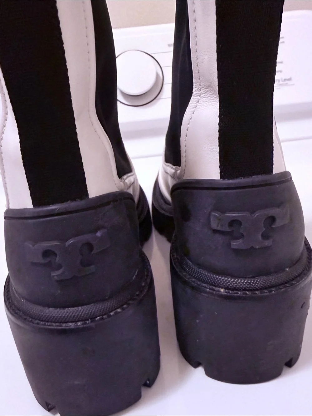 Tory Burch Black and Cream Slip-On Chelsea Boots